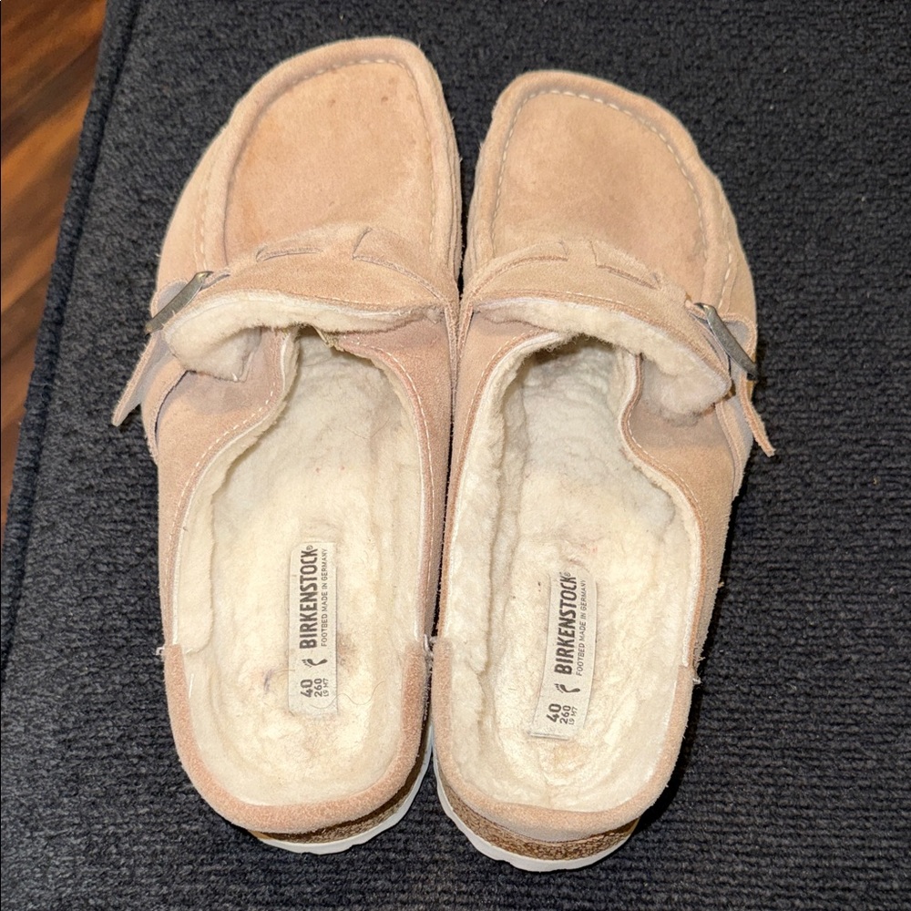 Birkenstock Tan Suede Mules with Buckle - Picture 2 of 6